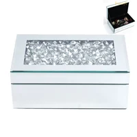 Silver Crushed Diamond Glass Mirrored Jewelry Box Organizer Women Trinket Drawers Organiser Boxes Makeup Container Dressing Tabl 1