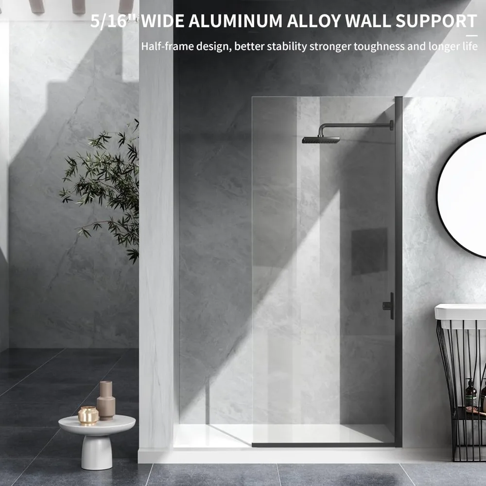 Bathroom half frame fixed shower door,single shower screen,matte black,clear shower door, with frame hardware kit  ducha puerta 4