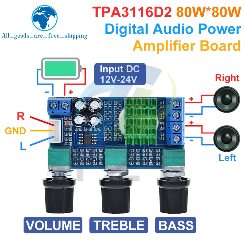 Scheda Amplificatore Audio Digitale TPA3116D2 Da 80W X 2 - DC 12-24V Per DIY Hi-Fi - Foto 4