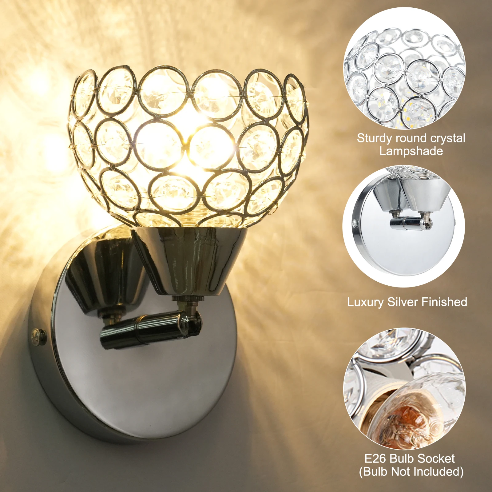 Crystal Wall Sconces Modern Wall Lamp G9 LED Round Bedroom Bedside Lights Dining Room Hallway Light Fixture