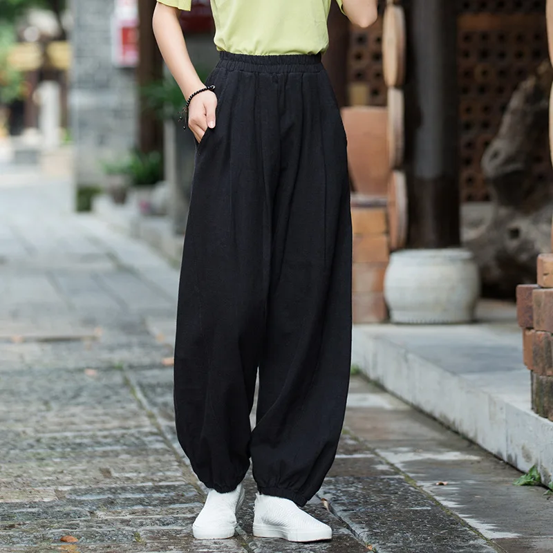 

Cotton Linen Women Yoga Pants Chinese Traditional Loose Wide Leg Harem Sweatpants Running Jogger Meditation Tai Chi Kungfu Pant