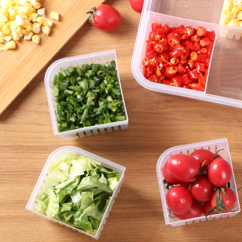 Refrigerator Preservation Box Transparent Double-layer Sealed Box Vegetable Fruit Spring Onion Ginger Garlic Food Grade Drain 5