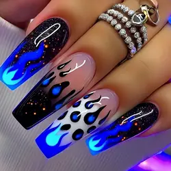 Leopard Print Square Ballet Tips Press - On False Nails Set in Brown, Blue, Green, and Black (3899)