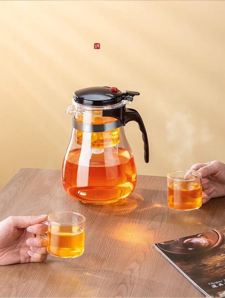 Teapot With Infuser Thickened Glass Heated Resistant Tea Pot One-button Filtering Tea Separation Kettle Tea Coffee Maker Teapot With Infuser Thickened Glass Heated Resistant Tea Pot One-button Filtering Tea Separation Kettle Tea Coffee Maker