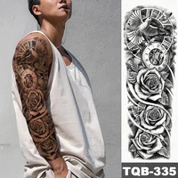 Large Full Arm Sleeve Waterproof Temporary Tattoo Sticker Clock Rose Flower Dove Bird Totem Fake Tatoo Body Art Men Women Leg 1