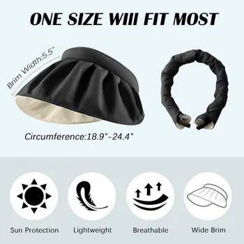 Womens Visors,Clip On Foldable Wide Brim Womens Golf Visor,Roll-up Headband Sun Hat with UV Protection 2