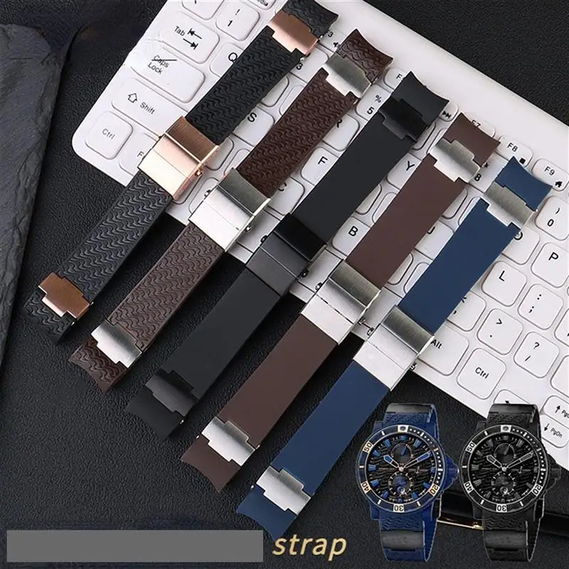 SCHIK For Ulysse Nardin Silicone Rubber Watch Band 263 DIVER Curved End strap 22mm Waterproof belt watch Bracelets