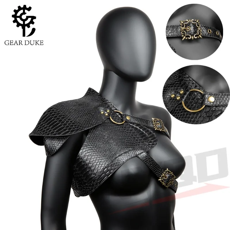 Steampunk Women Leather Shoulder Armor Medieval Knight Warrior Cosplay Costume Viking Pirate Body Chest Harness Belt Pauldrons