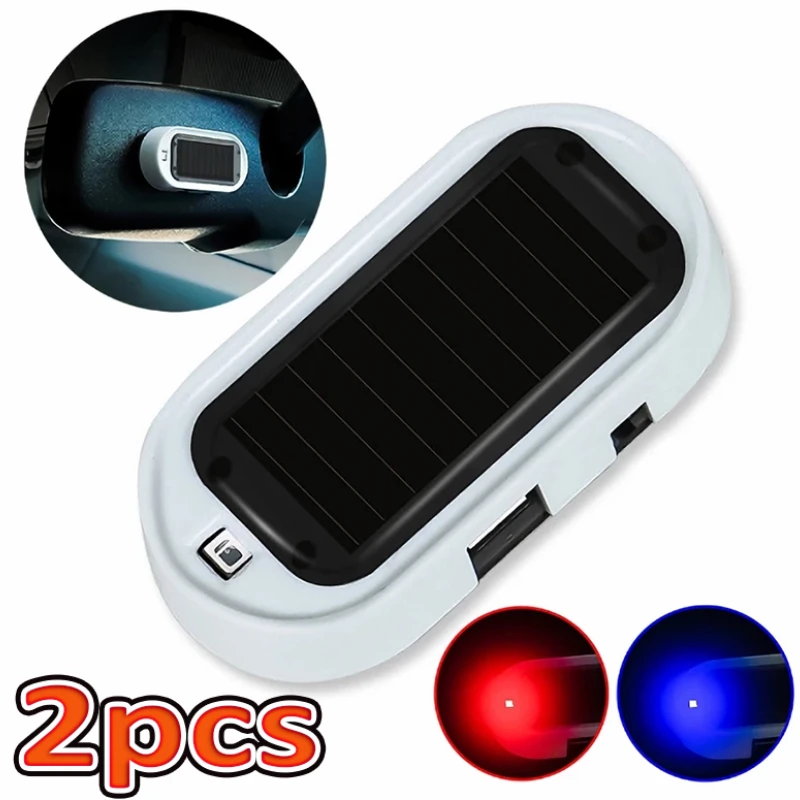 

2Pcs LED Solar Powered Fake Security Light Simulated Car Led Warning Light Wireless Strobe Signal Alarm Anti-Theft Caution Lamp