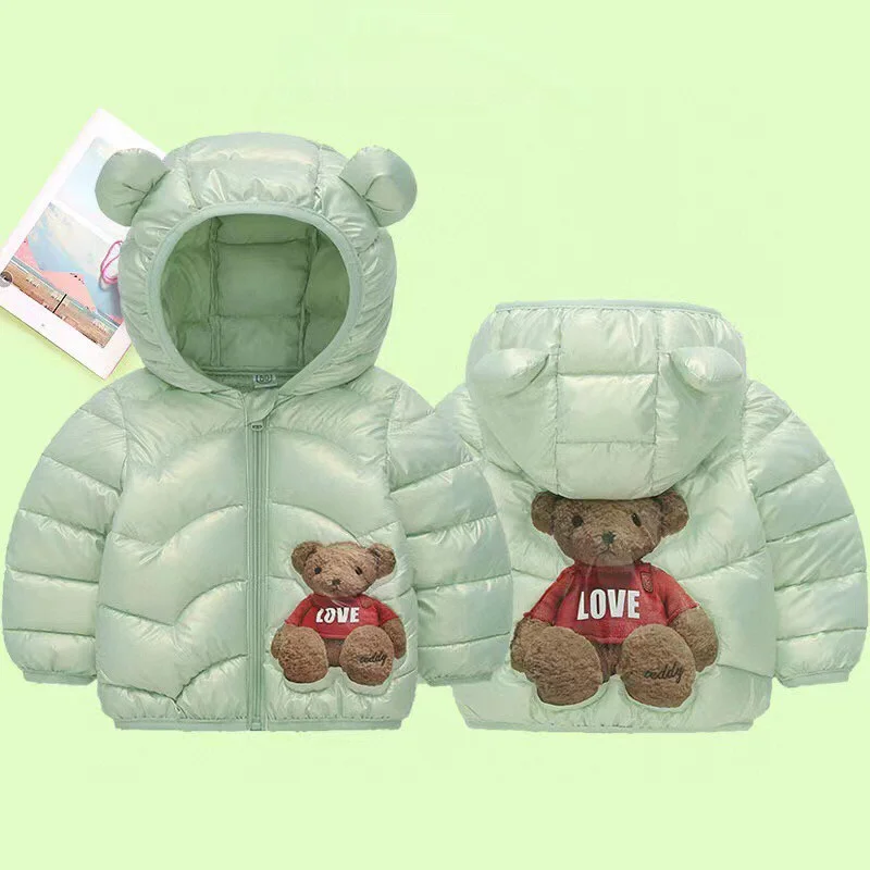 New Cartoon Bear Down Coats Winter Autumn Kids Thin Warm Outerwear Baby Girls Boys Cotton Jackets For 1-5 Years