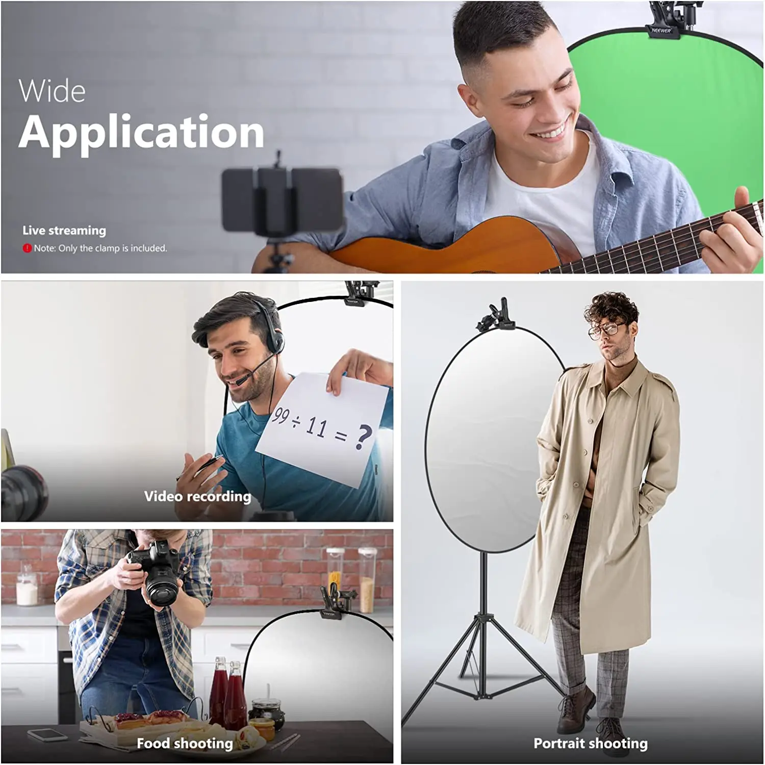 NEEWER Photo Studio Heavy Duty Metal Clamp Holder with 5/8" Light Stand Attachment for Reflector