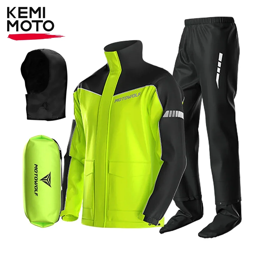 Motorcycle Raincoat Suit Rainstorm Waterproof Split Jackets Pants Light Portable Reflective Comfortable Durable for Outdoor