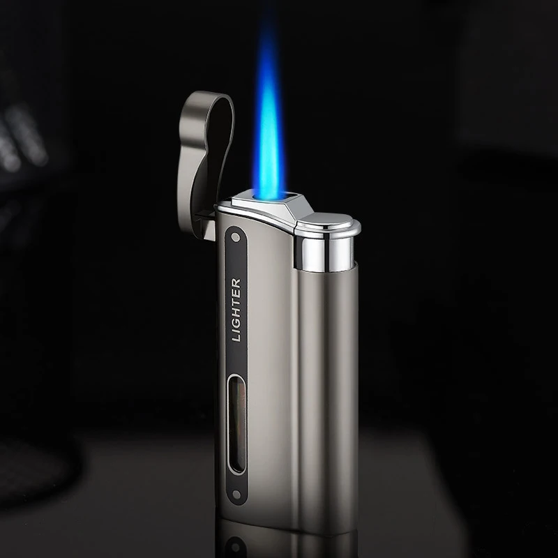 Metal Electroplating Direct Blue Flame Windproof Inflatable Cigarette Lighter Visual Window DK7701 bbq lighter butane gas lighter cigarette lighter