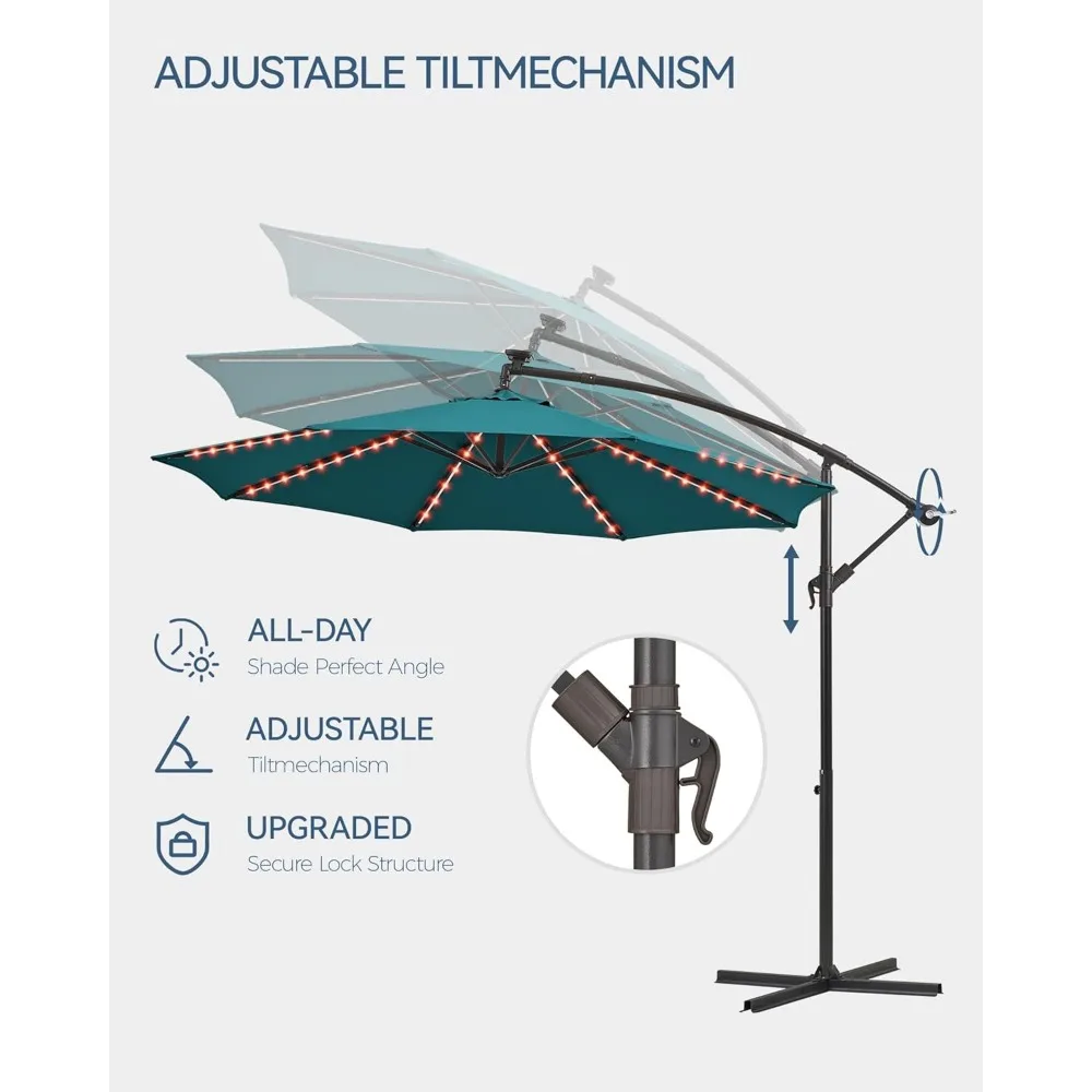 10ft Offset Patio Umbrella with 104 LED Solar Lights, 200+ RGB Flashing Modes & TP-C Charging Port, Umbrella Outdoor Patio 6