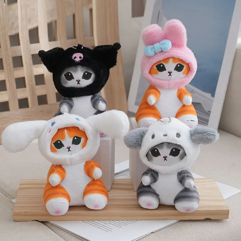 Wholesale 24pcs/lot 14cm Shark Kuromi Plush Keyring Toys Stuffed Shark Fried Shrimp Cat Animal Dolls Pendants key Chain gifts 2