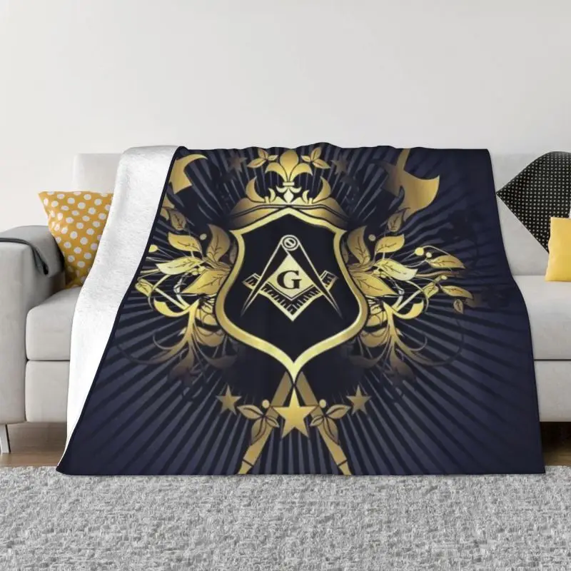 

Freemasonry Sofa Fleece Throw Blanket Warm Flannel Masonic Mason Blankets for Bedroom Office Sofa Quilt