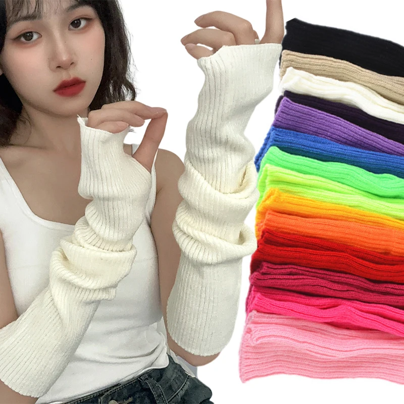 Y2kFingerlessMittensFemaleAnimeGlovesKnittedMittensWinterArmWarmerPunkGothic