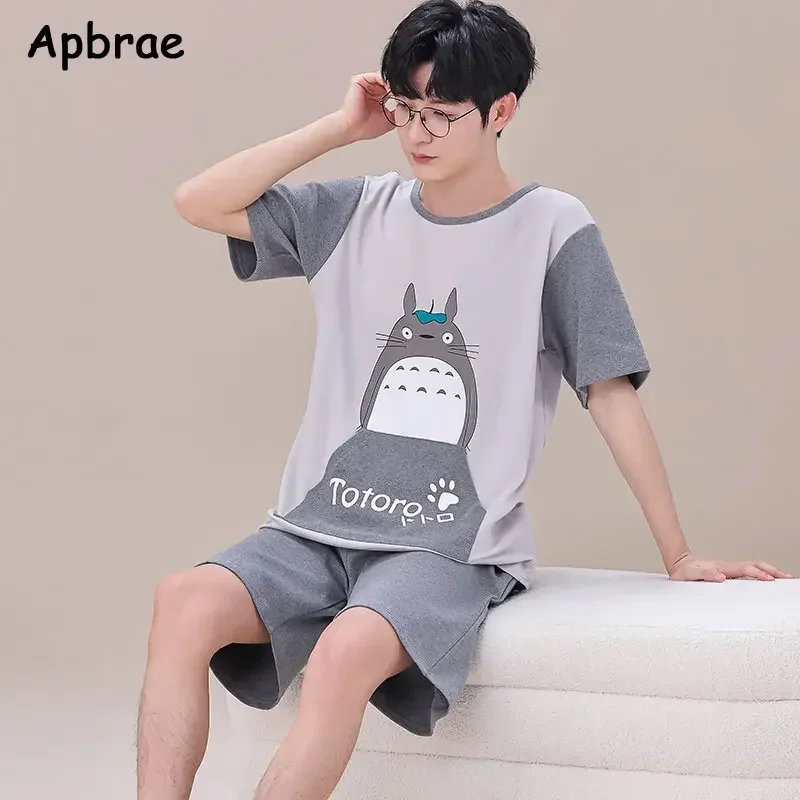 Summer Mens Pajamas Plus Size 4XL Casual Short Tops Short Pants Cotton Pijamas Men Sleepwear for Men Fashion Cartoon Home Wear pajama sets