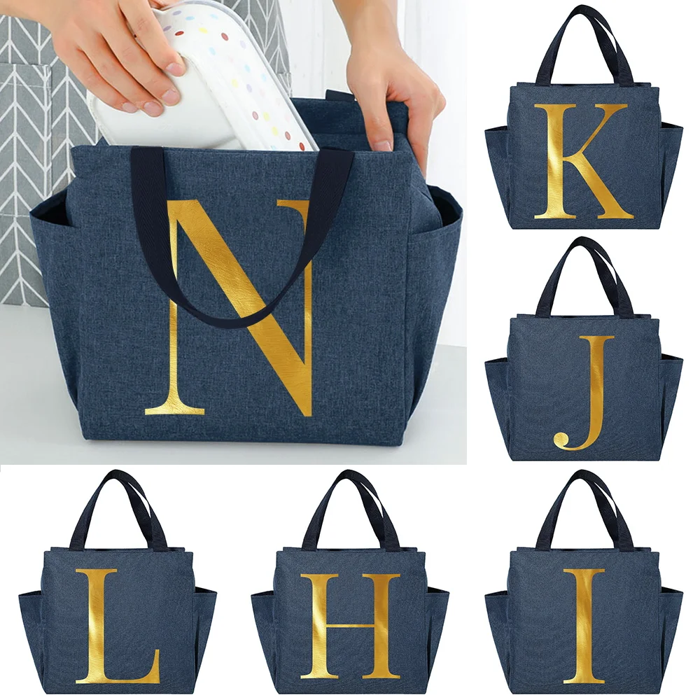 Lunch Bag Cooler Tote Portable Insulated Thermal Canvas Food Picnic Unisex Travel Lunchbox Organizer Bags New Gold Letter Print