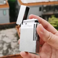 Luxury Brand Metal Lighters PING Sound Engraved Lattice Gas Cigarrette Tools For Smoking Men Unique Gifts 1
