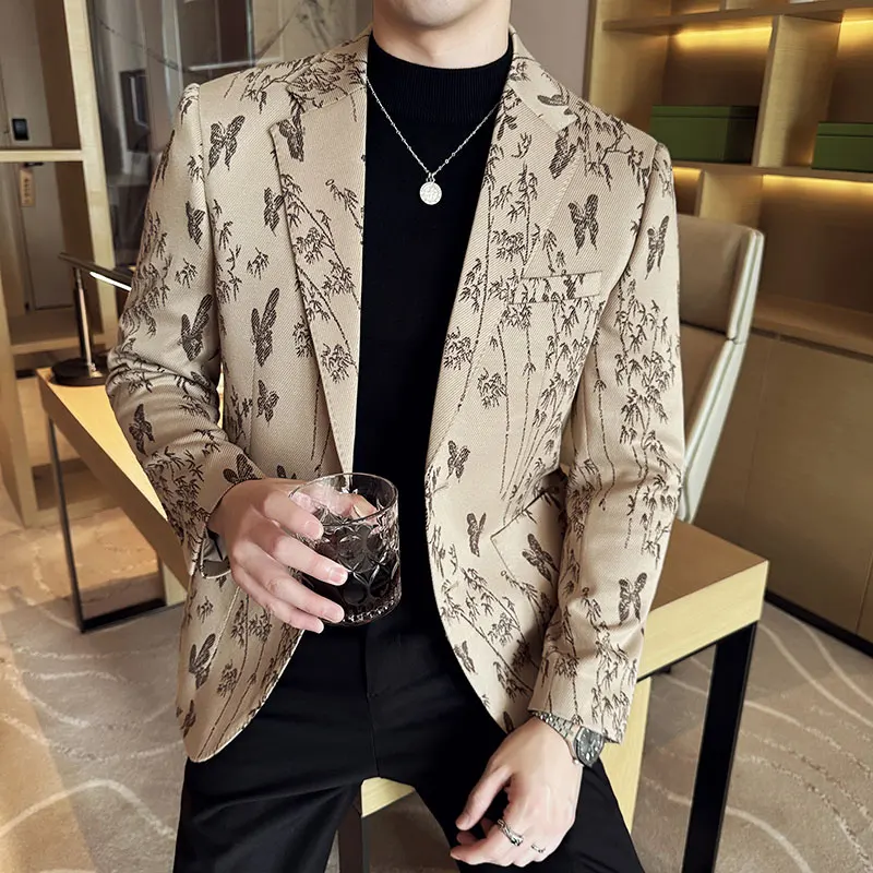 Traje Informal Traje Rosa Con Flores Hombre Chaqueta Floral Para