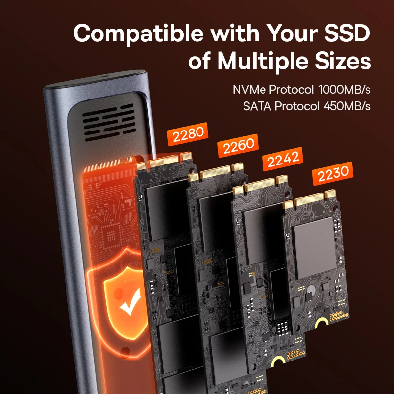 Baseus-case Ssd Nvme Sata de Protocolo Duplo M.2 para Usb tipo c 3.2 Ssd Portátil M.2 Gabinete Sata Nvme pc Externo - Imagem 4