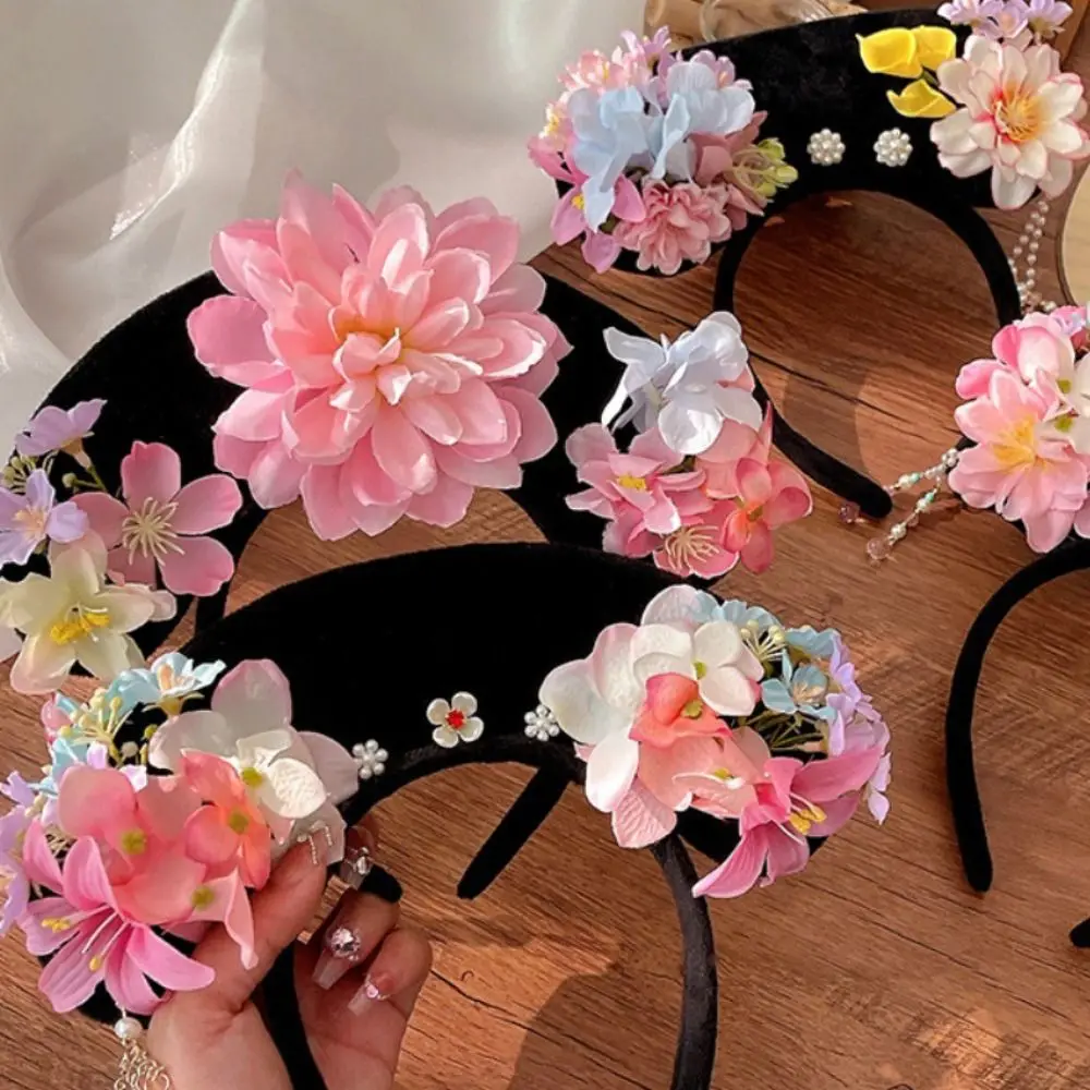 Tassel Chinese Style Headwear Pearl Flower Ancient Style Headband Royal Court Headwear Antique Headband Hanfu Hair Clip Cosplay