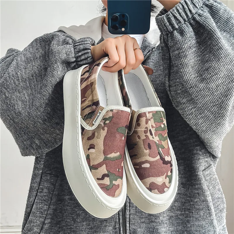 Fashion Camouflage Canvas Loafers Men Espadrilles Breathable Slip-on Men's Vulcanized Shoes Summer Platform Casual Sneakers Men