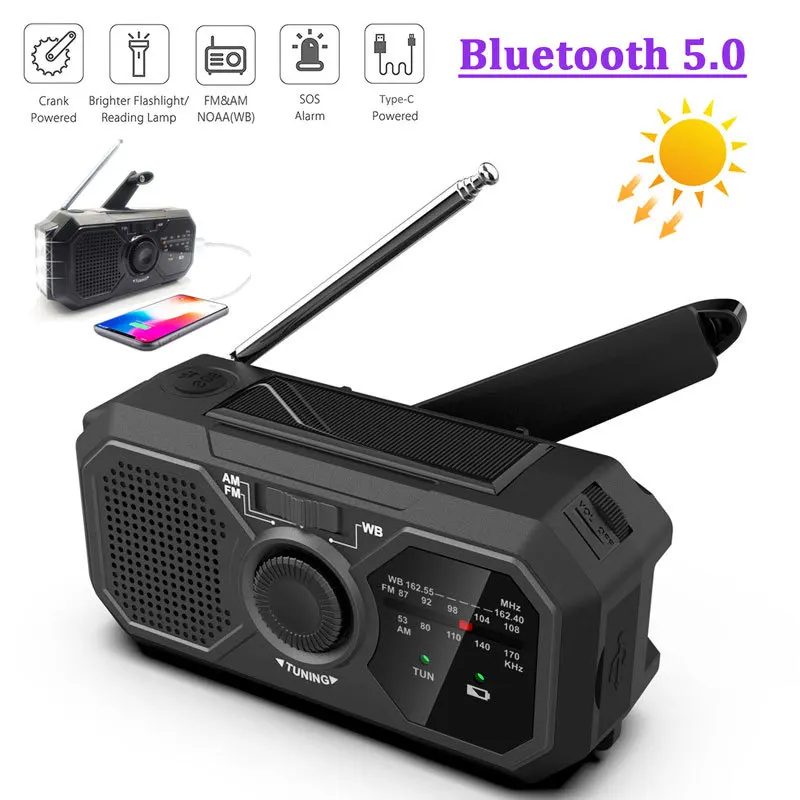 

Portable Solar Power Hand Crank Radio Multifunctional Radio receiver LED Flashlight 1200mAh Battery for cellphone Camping Hiking
