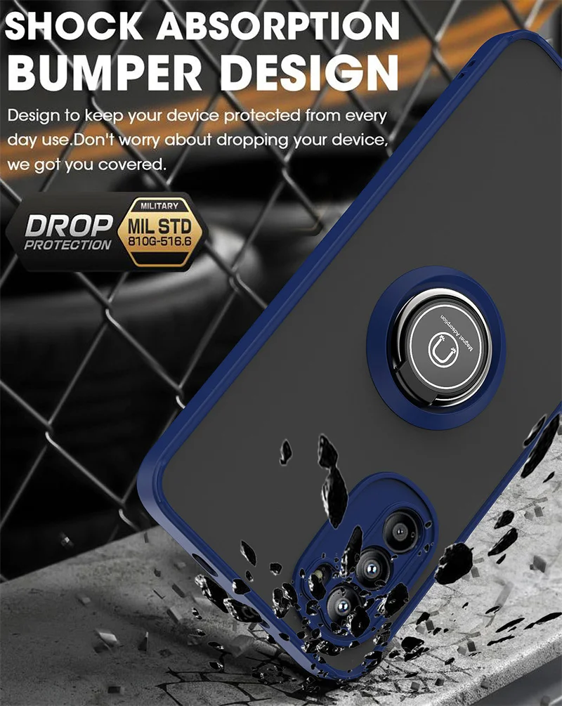 Matte Armor Magnetic Ring Stand Shockproof Phone Case with Hard PC Back Cover