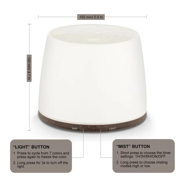 500ML Aromatherapy Oil Diffuser, Auto Shut Off (When Water Runs Out) Essential Oil Aroma Diffuser Humidifier for Home Office 4
