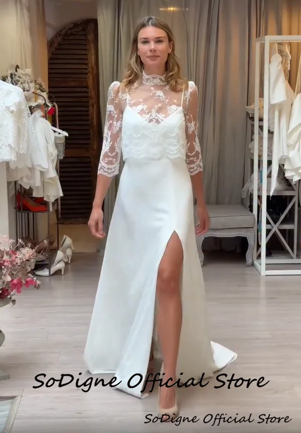 SoDigne Mermaid Satin Wedding Dresses Sleeveless Bridal Dress with Lace Shawl Long Bride Gown vestidos de novia Customized 12 S78889046c4d34ad4938cc9d8ae84ed14U