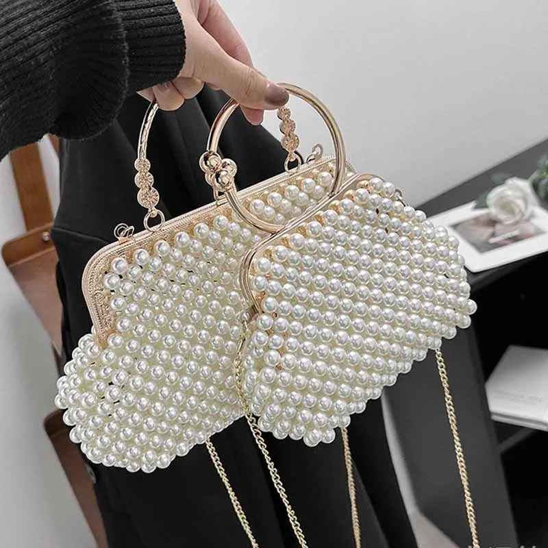 Luxury Pearl Bride Party Evening Clutch Bag Women Wedding Purses And Handbags Shell Small Shoulder Chain Bag White Sac A Main