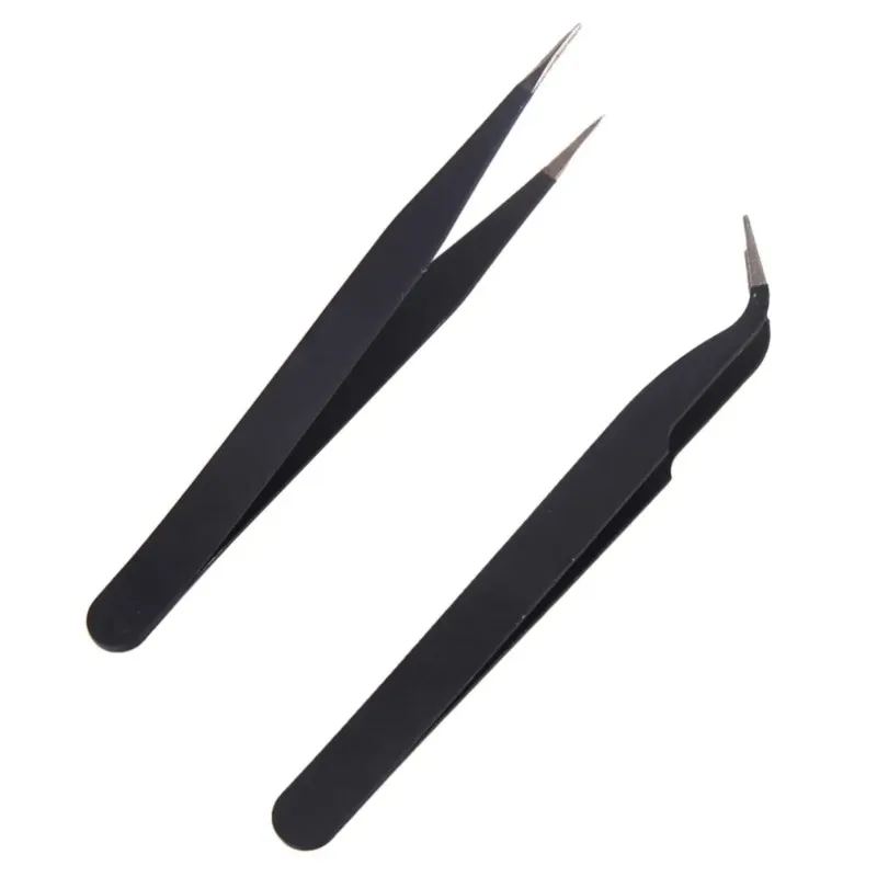 2 Pcs Stainless Steel Elbow Antistatic Nail Tweezers Nail Rhinestone Paillette Nipper Manicure Decorations Picking Tweezer Clip