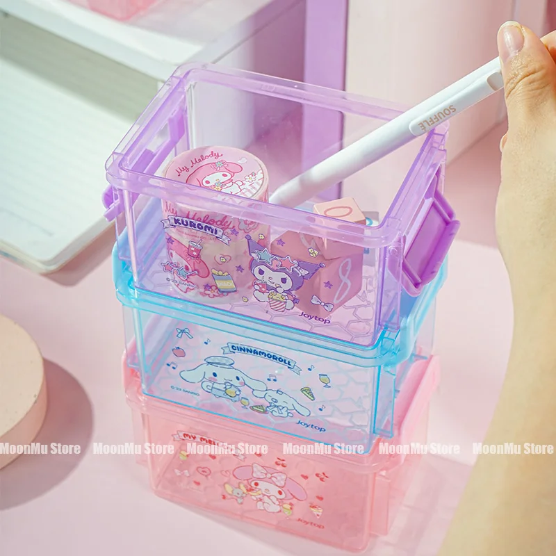 Sanrio Kuromi Desktop Storage Box Cute Cinnamoroll Melody Sticker DIY Sundries Cotton Swabs Organizer Basket Gifts