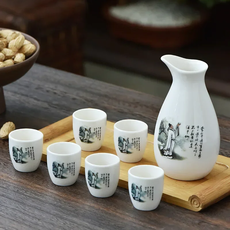 7Pcs/set Ceramics Japanese Style Sake Pot Cups Home Kitchen Drinkware Traditional Ceramic Cups Crafts Wine Glasses Gift Box