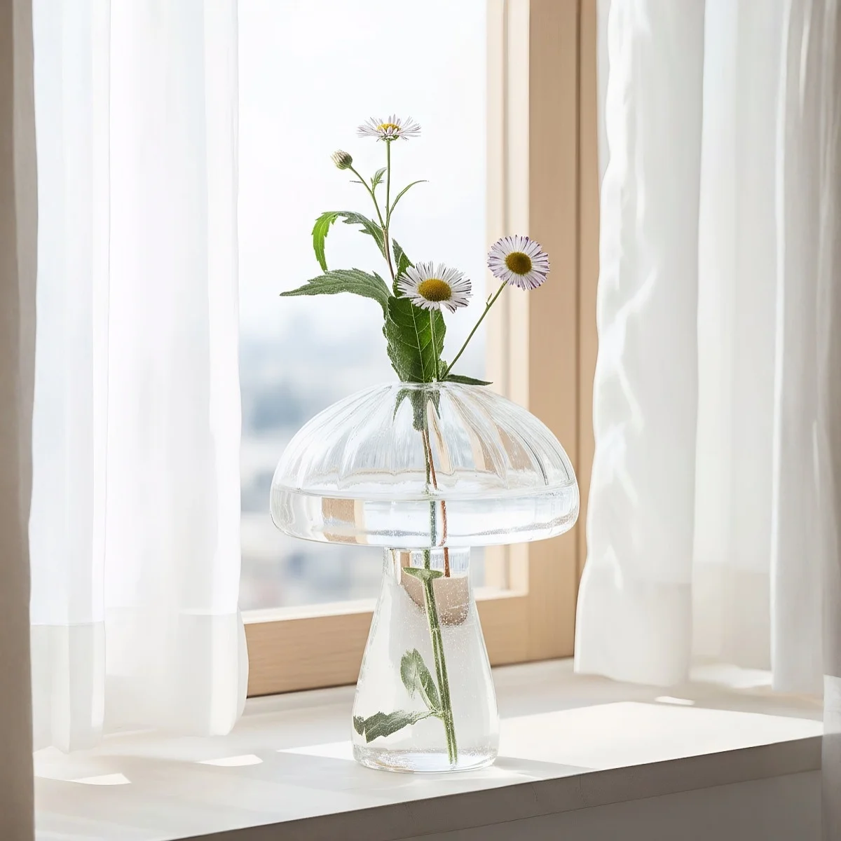 1PC, colored glass mushroom decorative vase, indoor home decoration piece made of glass