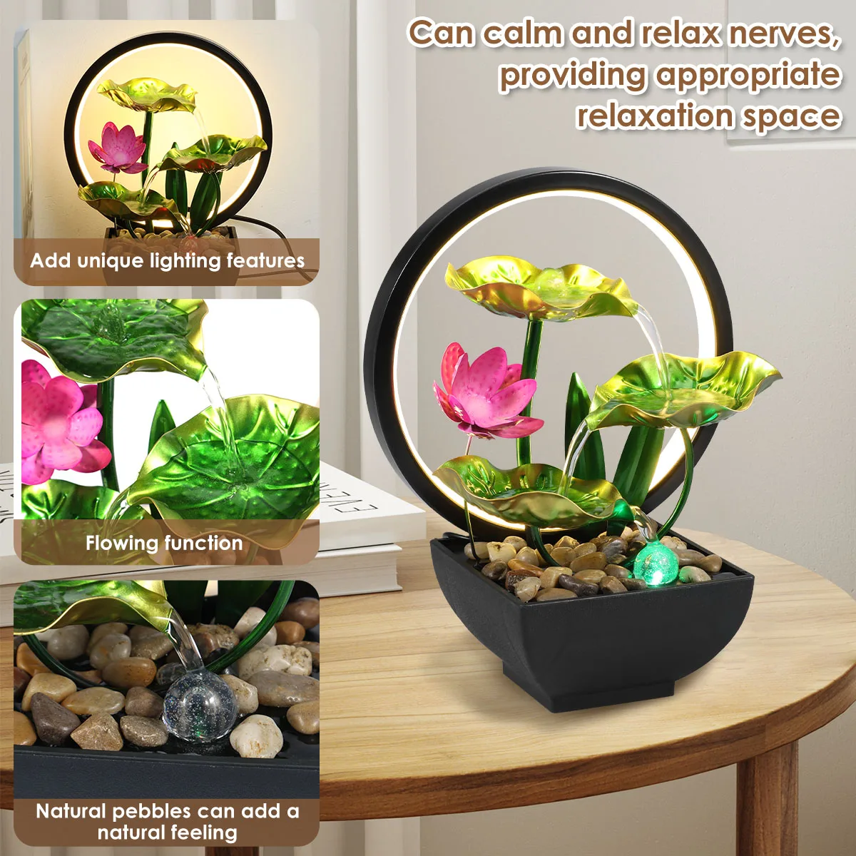 Tabletop Fountain Battery/USB Operated Water Fountain Feature Zen Meditation Fountain Decor Sound Relaxation Fountain Ornament 3
