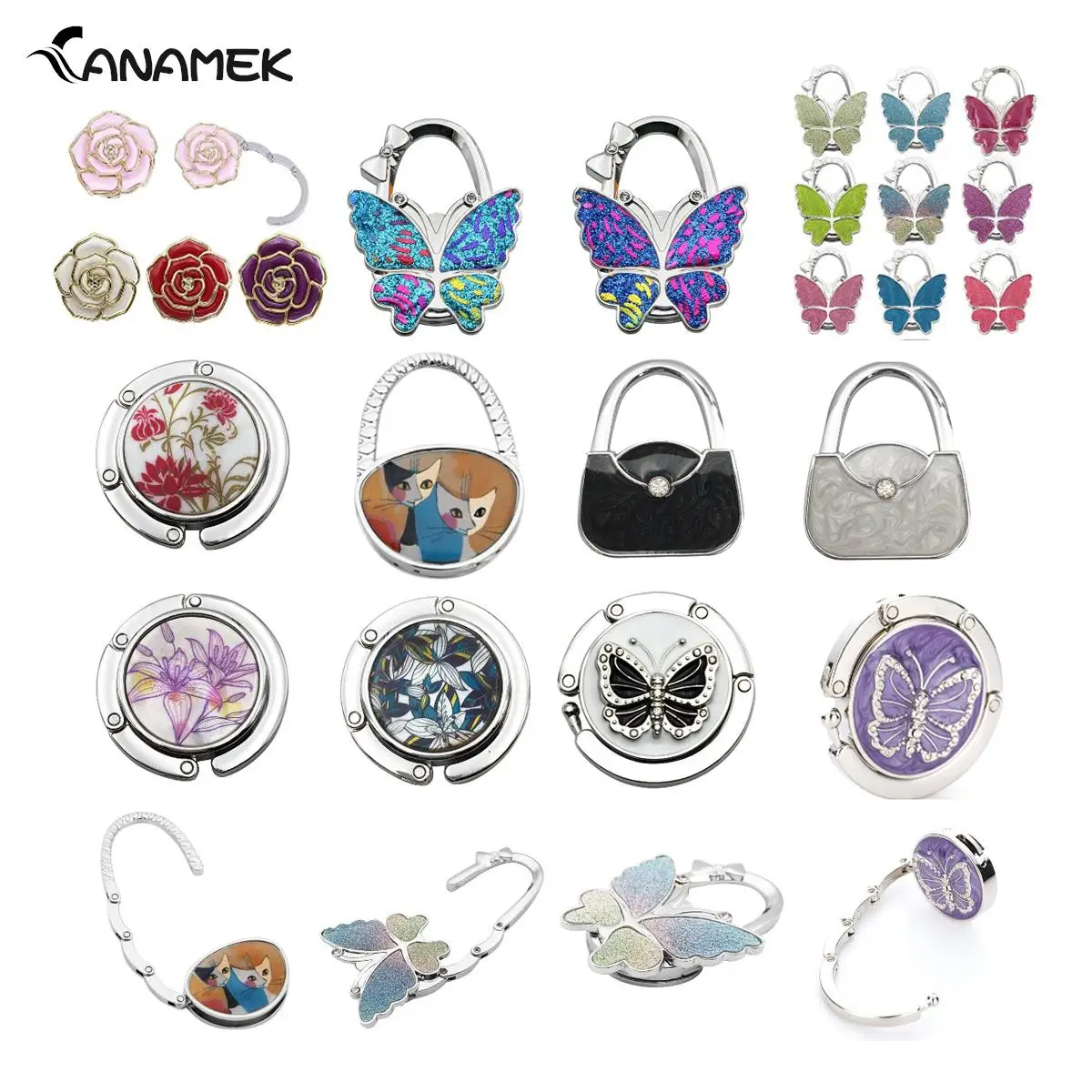 1Pcs Crystal Alloy Purse Handbag Bag Round Metal Hanger Hook Holder Unique  Folding Portable Butterfly Pattern Fashion Table Hook