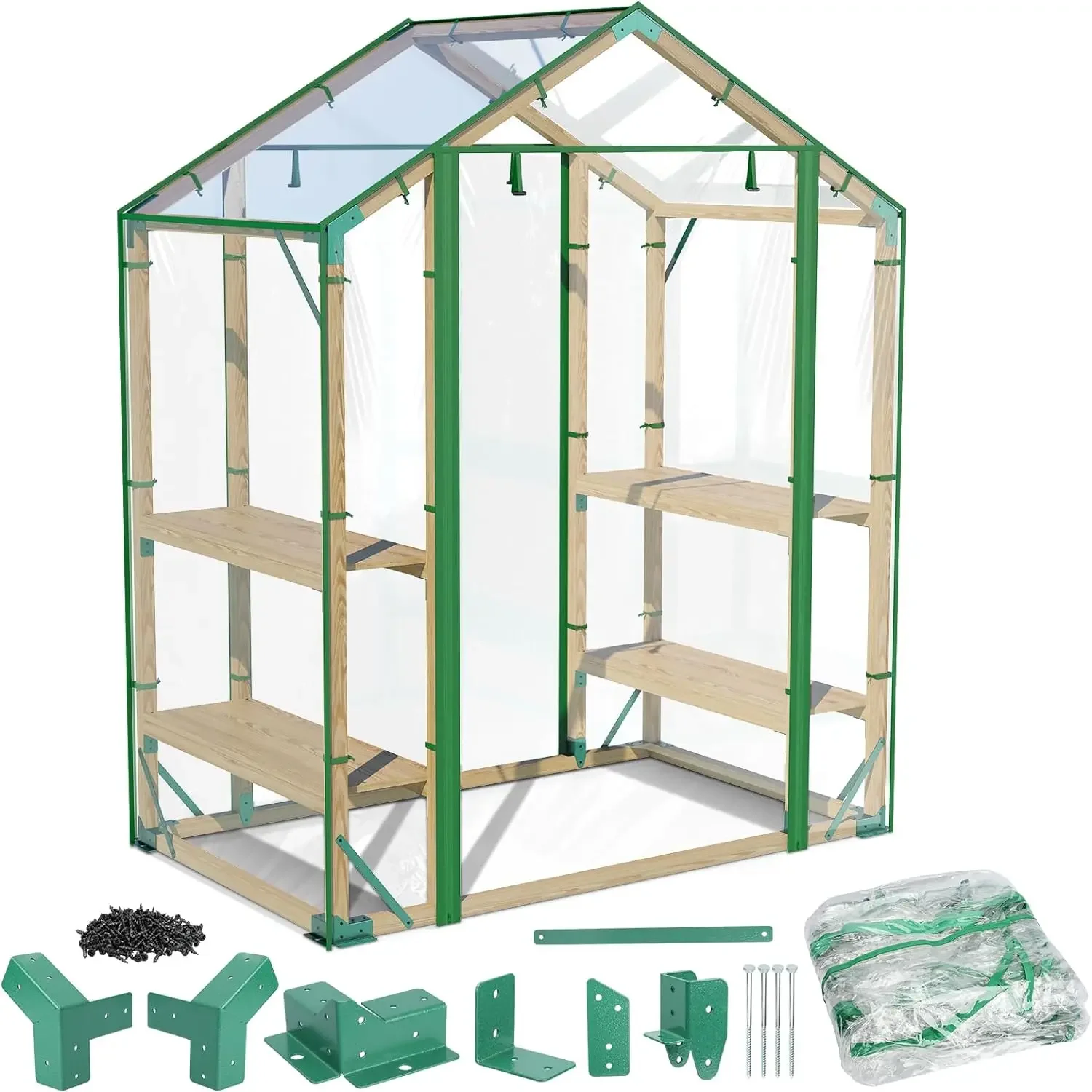 

Adjustable Tier Greenhouse, Greenhouse for Outdoors with Two Roll-Up Zipper Doors - 65x39x81 Inch PVC Walk in Cover Kit