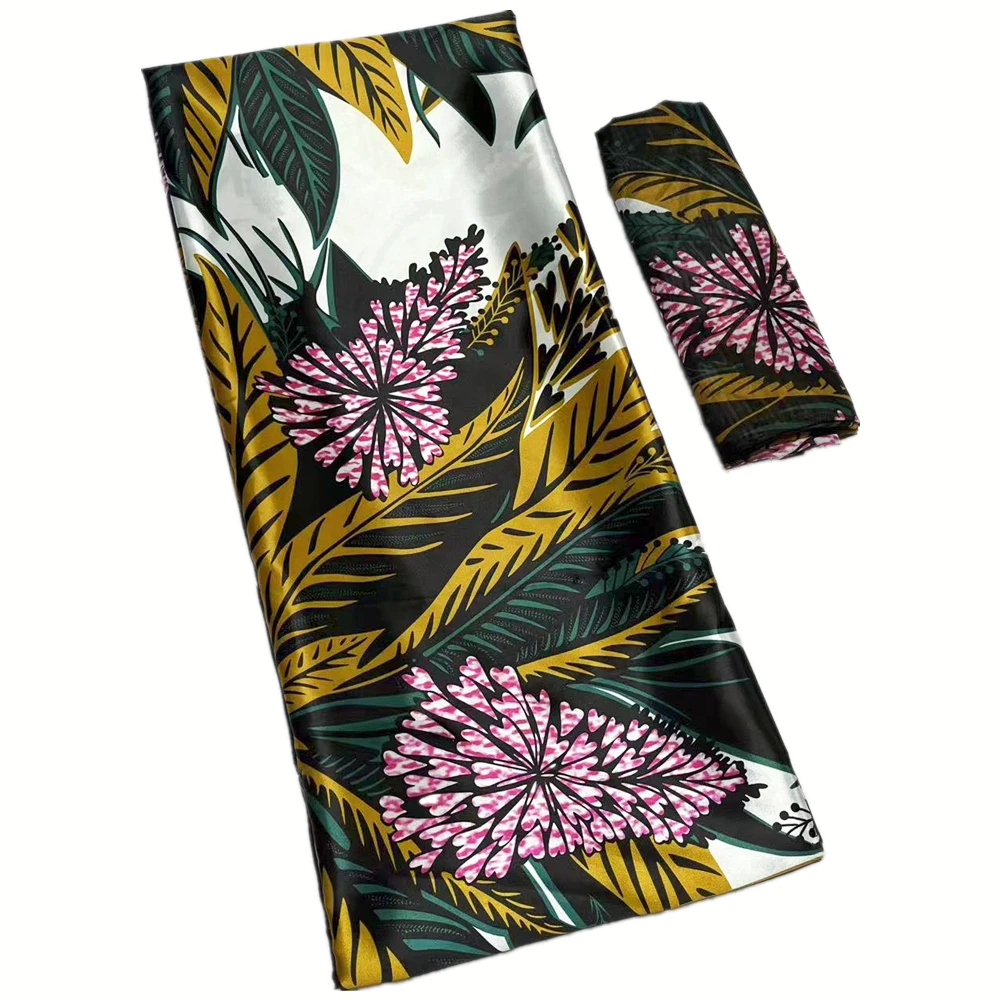 

African Fabrics for Women Dress, Satin Cloth, Chiffon Scarf, Satin Silk Material, High Quality, 4 + 2 Yards