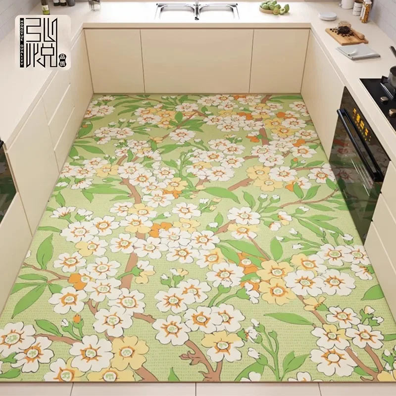 PVC Leather Kitchen Floor Mats Floral Large Area Waterproof Oil-proof Carpets Home Decor Anti-fouling Easy Clean Balcony Rugs 러그