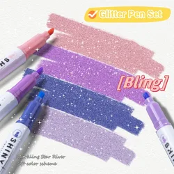 4Pcs/Set Cute Glitter Pastel Highlighter Fluorescent Pen Colored Painting Graffiti Shiny Pens Markers School Office Supplies
