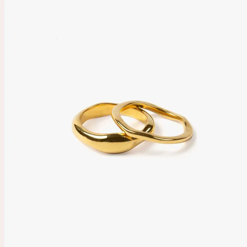 Anelli a onde irregolari color oro/colore argento in acciaio inossidabile Gioielli fatti a mano geometrici semplici alla moda per anelli di coppia da donna - immagine 6