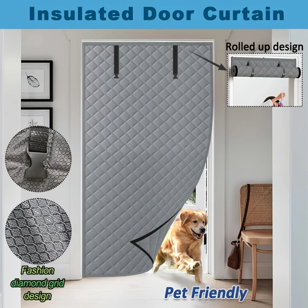 Kışlık Termal Kapı Perdesi Rulo Tasarım, Saklama Tokalı, Aletsiz Kolay Kurulum, Yatak Odası ve Oturma Odası İçin