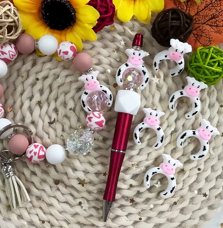 50pcs New Focal Silicone Beads BPA Free Dairy Cattle Semi-circular Beads Baby Teether Toys DIY Nipple Chain Jewelry Accessories