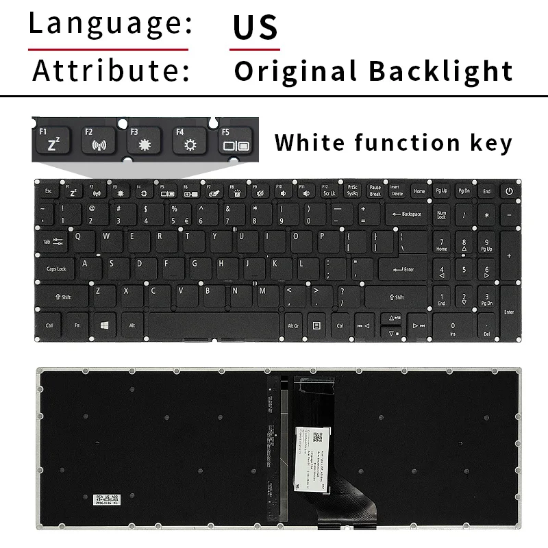 Teclado para Notebook Russo com Retroiluminação para Acer Aspire Eua br sp A31521 31g A31541 A31551 A315-53g N17c4 A615-51 A71772g - Imagem 5