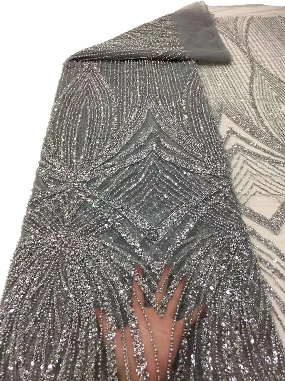 

New Design Beads Pearls 3D Embroidery French Tulle Net African Lace Fabric For Evening Dresses Weddings Party /Golded