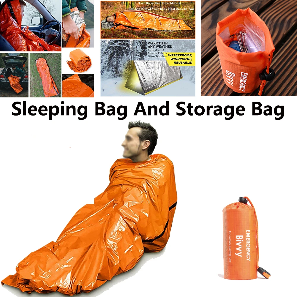 Waterproof Reusable Emergency Sleeping Bag Thermal Camping Portable Storage 