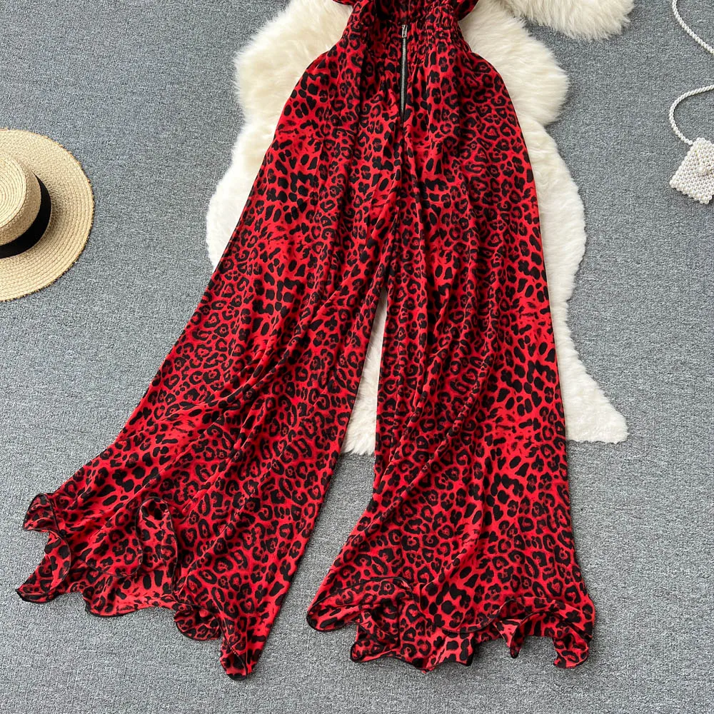 Elegant Square Neck Sleeveless Jumpsuit, Summer New Style, Slim and Loose Waist, Fashionable Wide Leg Pants Streetwear Women